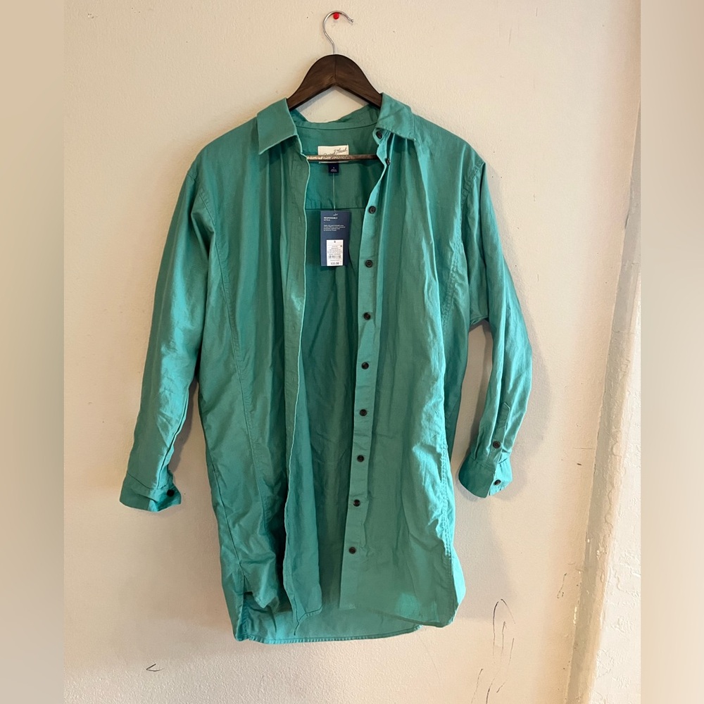 Green oversized button down shirt